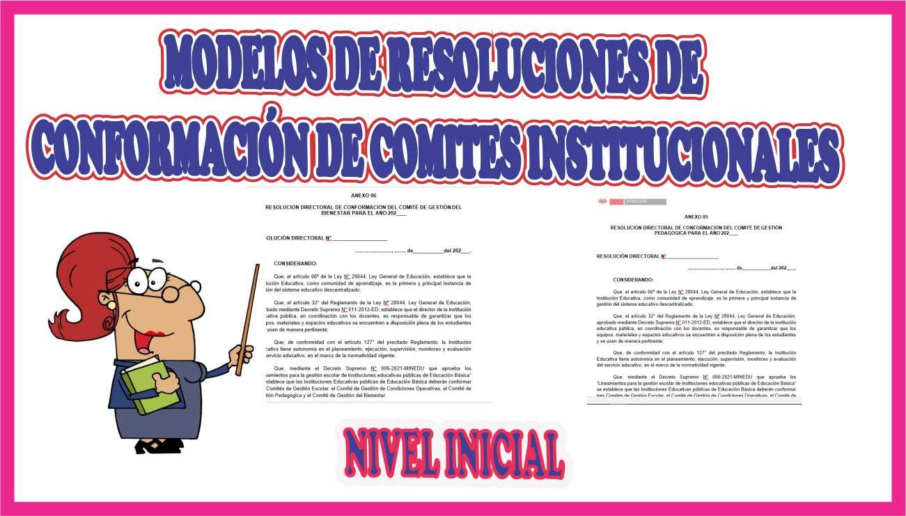 MODELOS DE RESOLUCIONES DIRECTORALES PARA LA COMFORMACION DE LOS DIFERENTES  COMITES A NIVEL IE - Maestras de Inicial